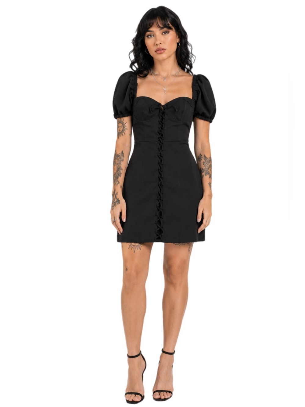 Zara Puff Sleeve Corset Lace-Up Mini Dress (Black) Size XS